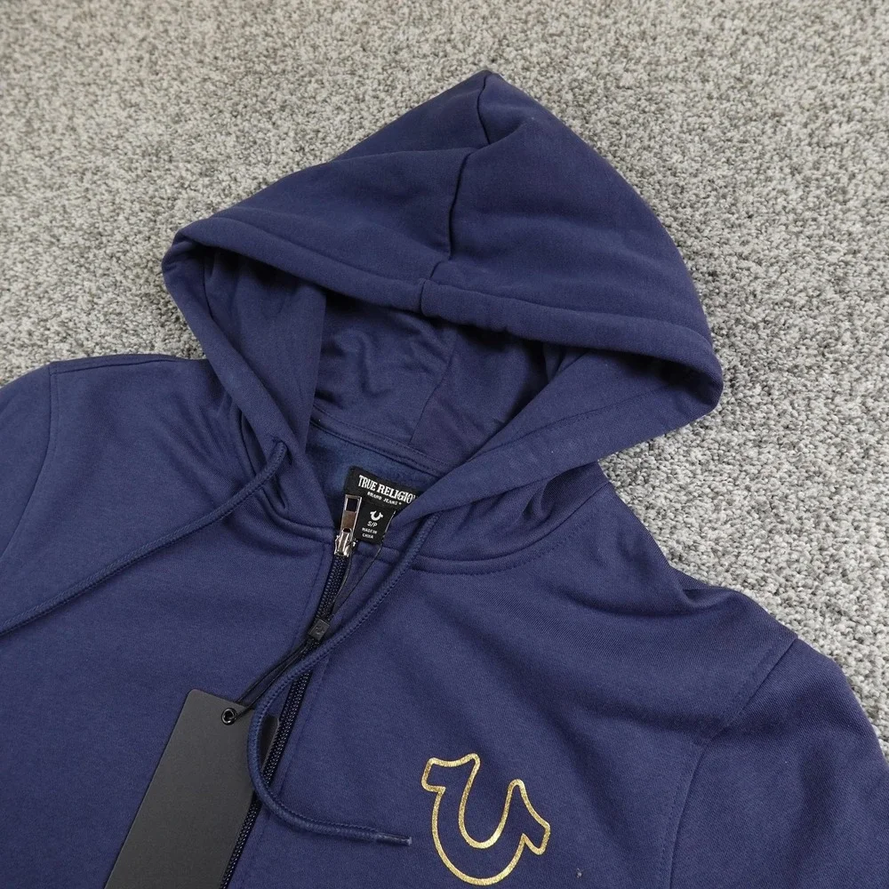 NEW True Religion Hoodie Mens S Blue‎ Full Zip Fleece Sweatshirt Sweater Buddha